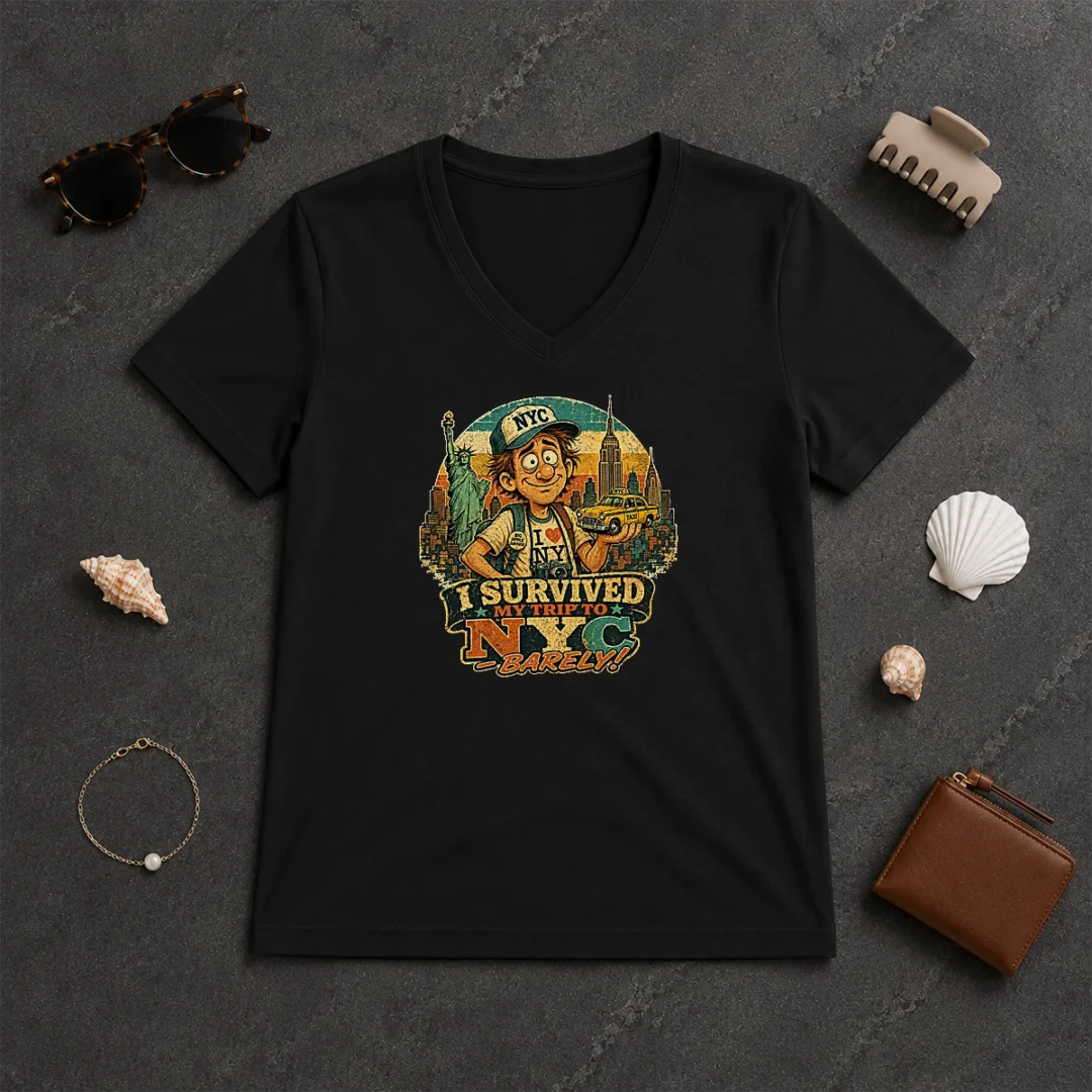 Premium I Survived My Trip To NYC Vintage Travel Humor V Neck Shirt Premium I Survived My Trip To NYC Vintage Travel Humor V-Neck Shirt