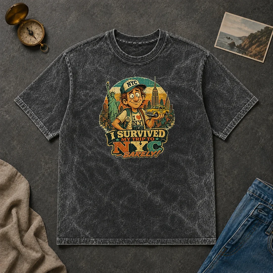 Premium I Survived My Trip To NYC Vintage Travel Humor Washed T Shirt Premium I Survived My Trip To NYC Vintage Travel Humor Washed T-Shirt