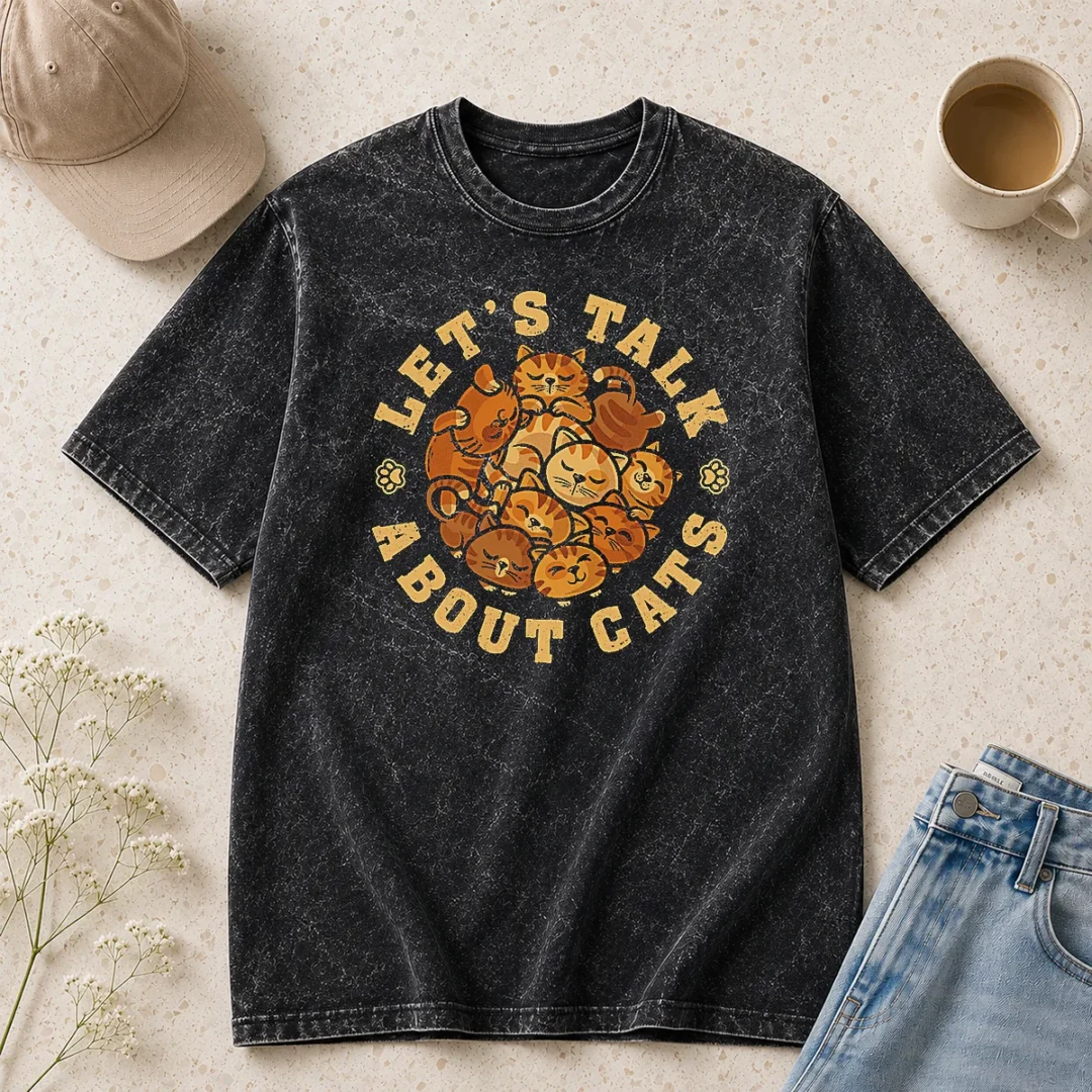 premium-lets-talk-about-cats-washed-t-shirt Premium Lets Talk About Cats Washed T Shirt in soft cotton with faded vintage look