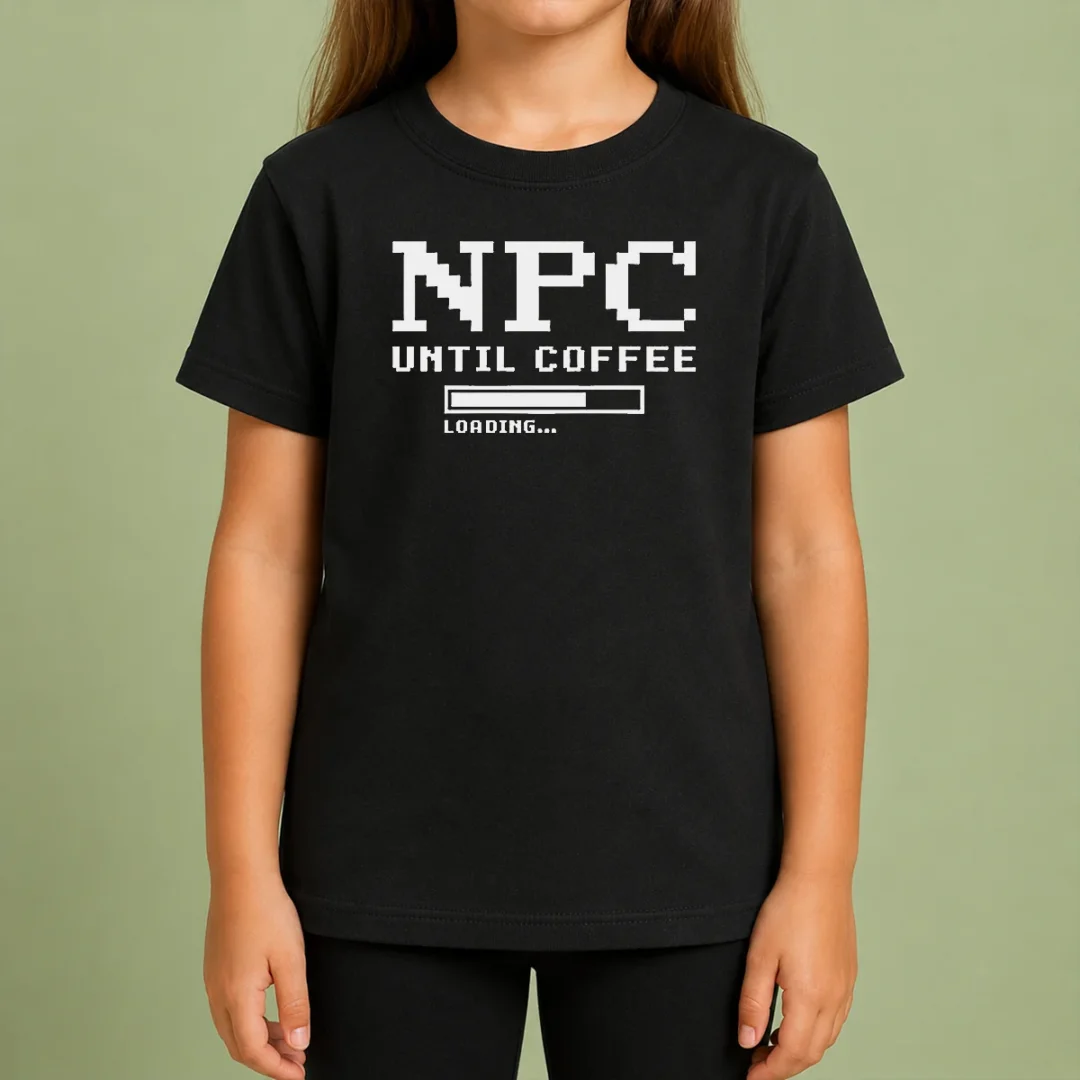 Premium NPC Until Coffee Loading Gamer Caffeine Kids T Shirt Premium NPC Until Coffee Loading Gamer Caffeine Kids T-Shirt