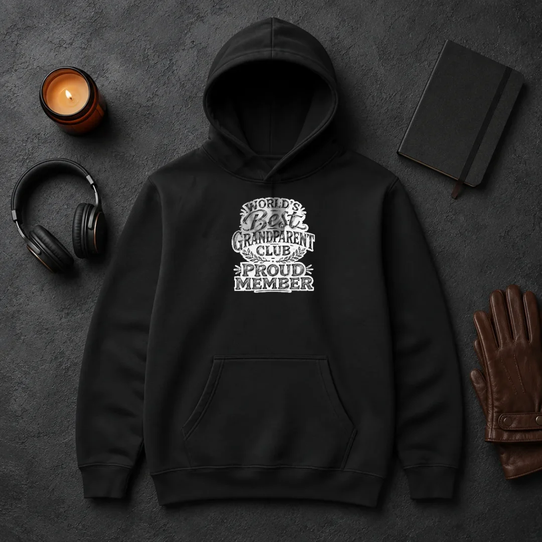 Premium Official Grandparents Day Proud Member Sketch Hoodie Premium Official Grandparents Day Proud Member Sketch Hoodie in charcoal gray with front pocket and drawstring hood