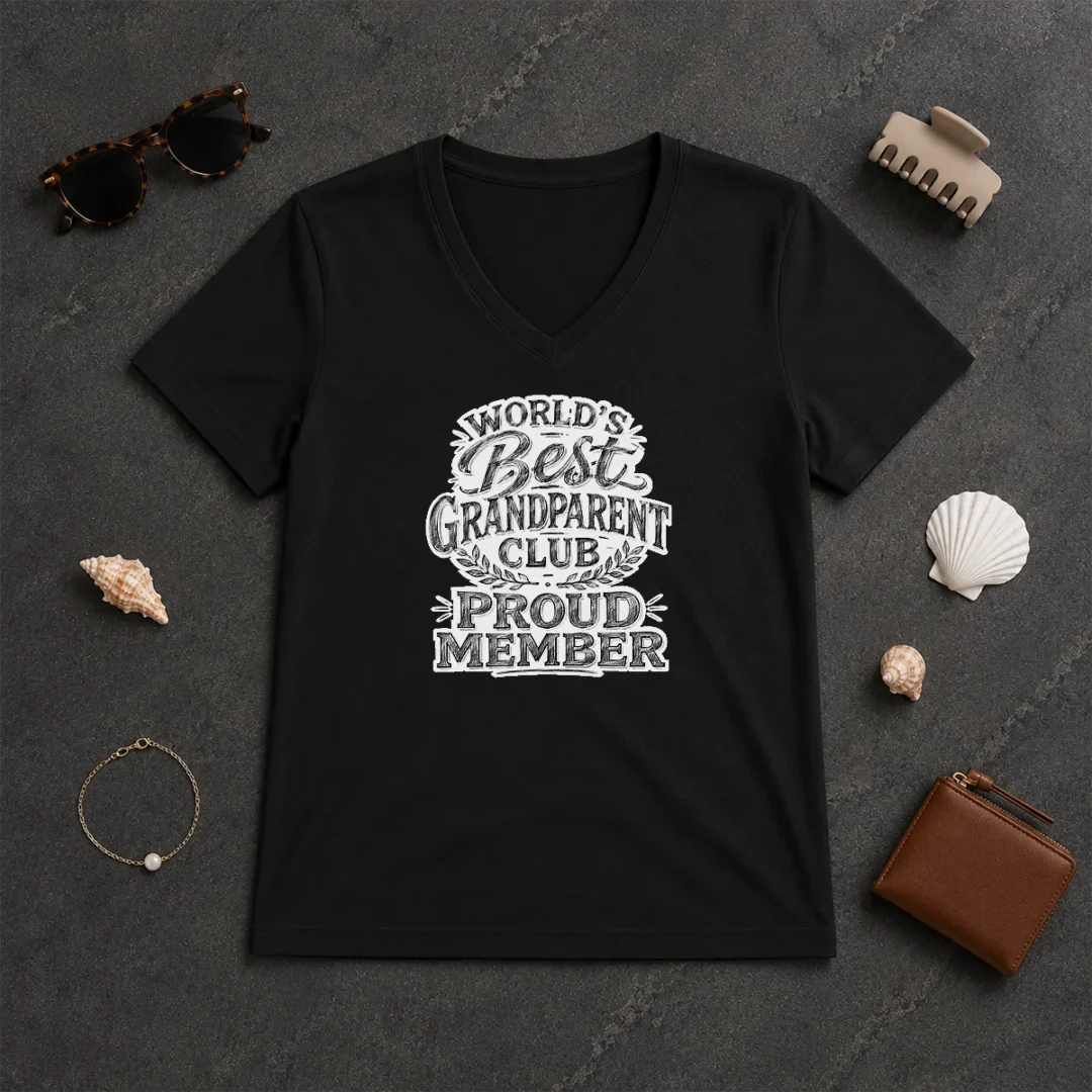 Premium Official Grandparents Day Proud Member Sketch V Neck Shirt Premium Official Grandparents Day Proud Member Sketch V Neck Shirt in soft fabric with classic v neck cut
