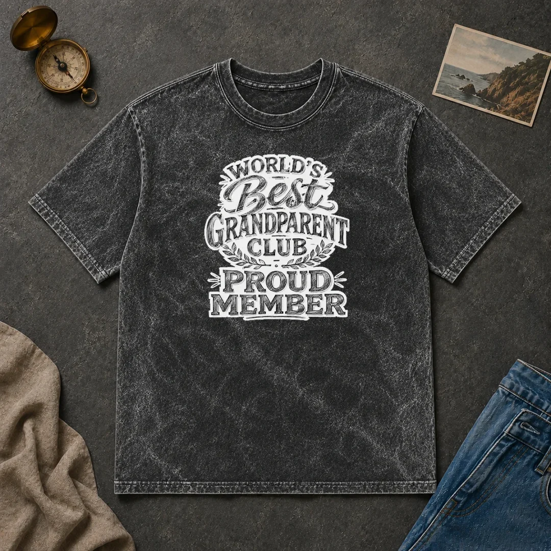 Premium Official Grandparents Day Proud Member Sketch Washed T Shirt Premium Official Grandparents Day Proud Member Sketch Washed T-Shirt