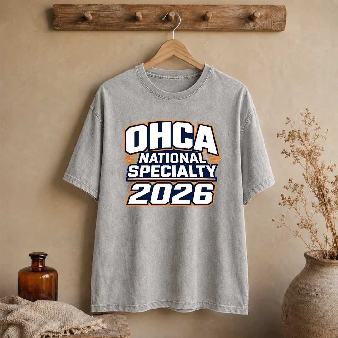 premium-ohca-national-specialty-2026-typography-pride-washed-t-shirt Premium OHCA National Specialty 2026 Typography Pride on a soft washed t shirt in light gray