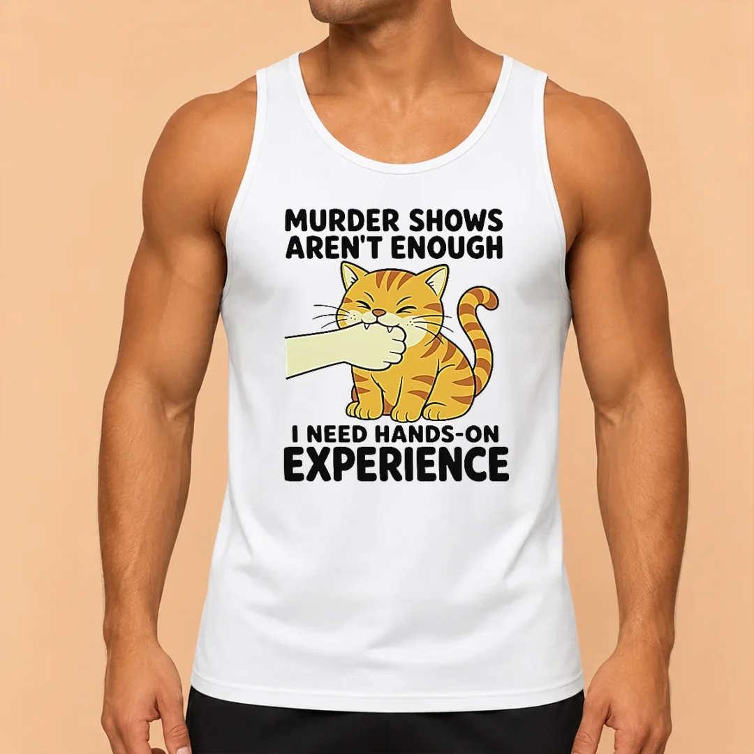 premium-original-murder-shows-aren-t-enough-i-need-hands-on-experience-orange-cat-biting-hand-tank-top Premium Original Murder Shows Aren'T Enough I Need Hands On Experience Orange Cat Biting Hand Tank Top
