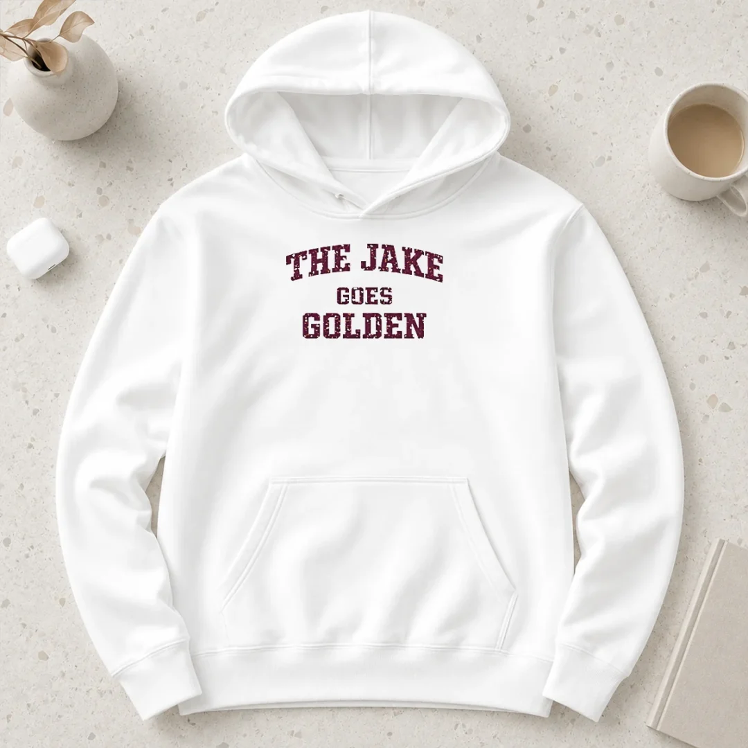 premium-perfect-the-jake-goes-golden-hoodie Premium Perfect The Jake Goes Golden Hoodie in soft fabric with front pocket and adjustable drawstring hood