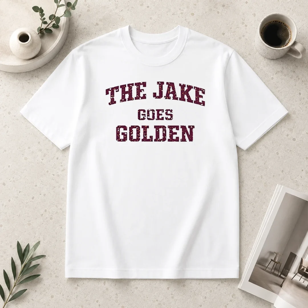 premium-perfect-the-jake-goes-golden-t-shirt Premium Perfect The Jake Goes Golden t shirt in classic fit with vibrant golden graphic on soft cotton fabric