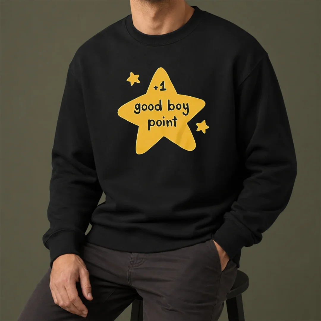 premium-plus-1-good-boy-point-star-reward-positive-reinforcement-sweater Premium Plus 1 Good Boy Point Star Reward Positive Reinforcement sweater in navy blue, long-sleeve cozy knit