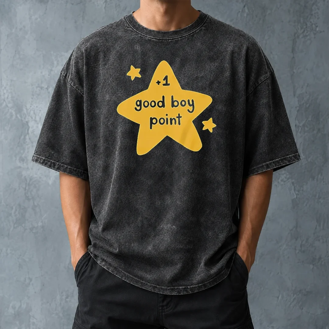 premium-plus-1-good-boy-point-star-reward-positive-reinforcement-washed-t-shirt-washed-tshirt Premium Plus 1 Good Boy Point Star Reward Positive Reinforcement Washed T Shirt in soft washed cotton fabric