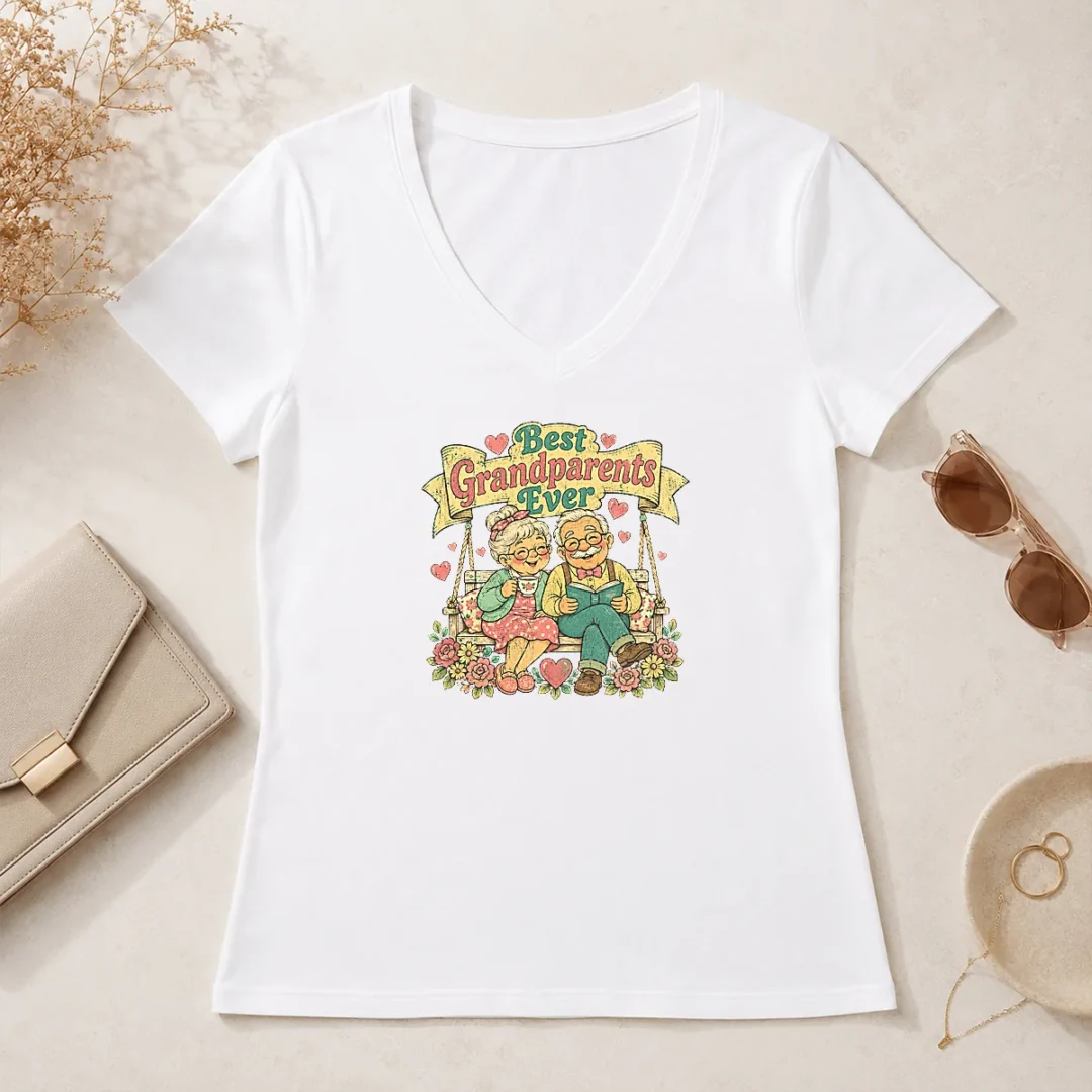 Premium Pretty Best Grandparents Ever For Grandparents Day Retro V Neck Shirt Premium Pretty Best Grandparents Ever For Grandparents Day Retro V-Neck Shirt