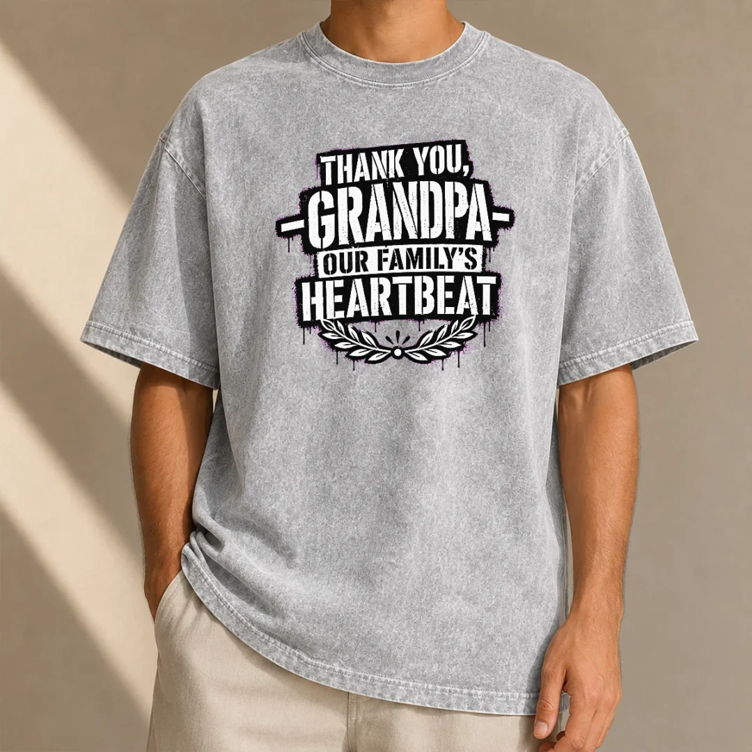 premium-pretty-family-celebration-grandpa-thank-you-stencil-washed-t-shirt Premium Pretty Family Celebration Grandpa Thank You Stencil printed on a soft washed t shirt in light gray