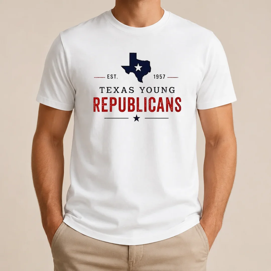 Premium Pretty Texas Young Republicans Est 1957 State Of Texas Political Organization Logo T Shirt Premium Pretty Texas Young Republicans Est 1957 State Of Texas Political Organization Logo t shirt in classic fit, white color