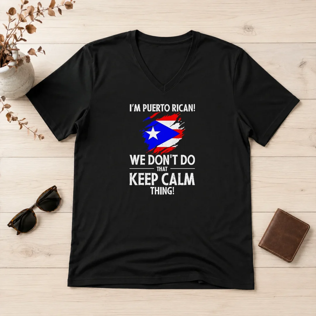 premium-puerto-rican-i-am-puerto-rican-we-do-not-do-that-keep-calm-thing-v-neck-shirt Premium Puerto Rican I Am Puerto Rican We Do Not Do That Keep Calm Thing V Neck Shirt in charcoal gray with bold text design