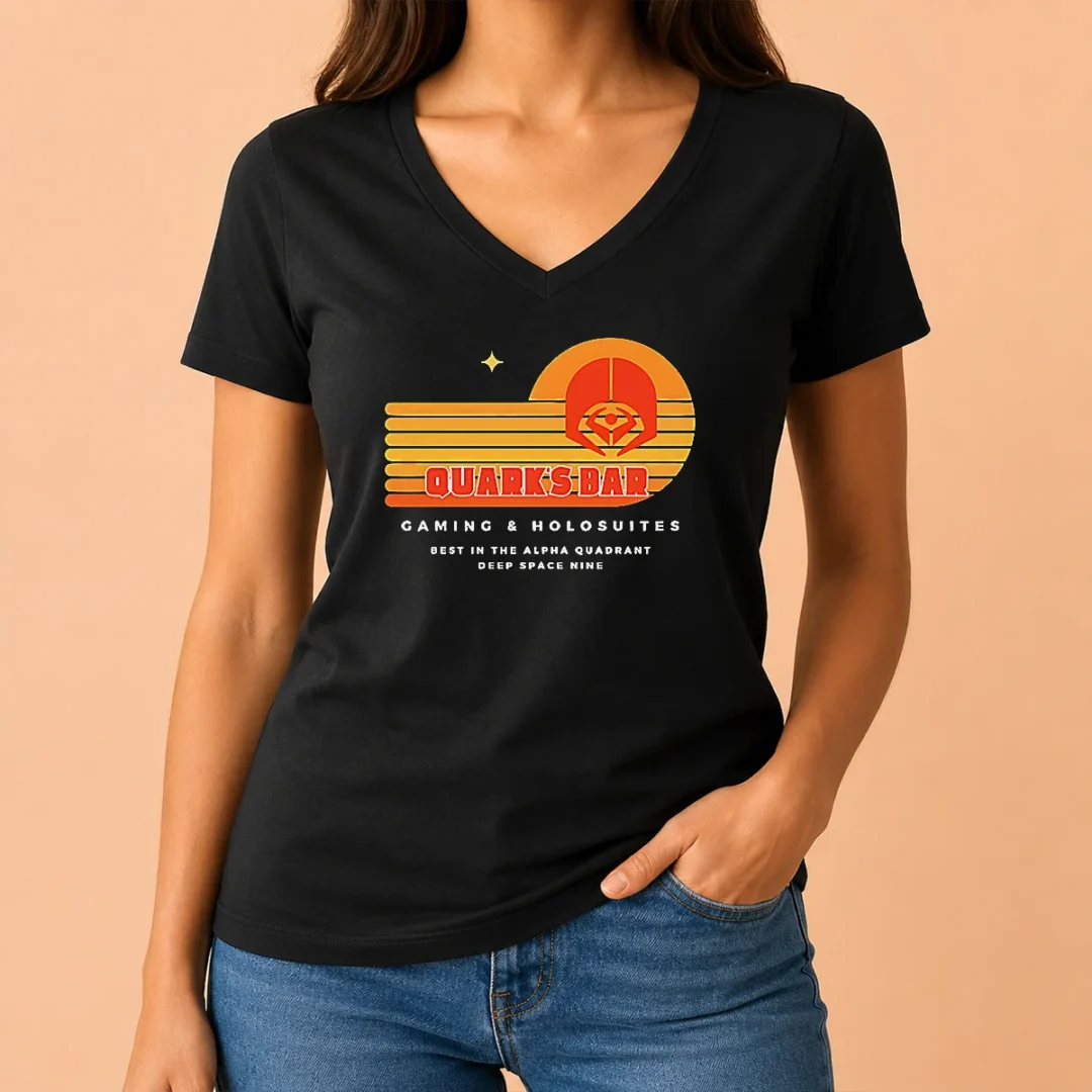 premium-quark-s-bar-gaming-holosuites-deep-space-nine-retro-v-neck-shirt Premium Quark'S Bar Gaming & Holosuites Deep Space Nine Retro V-Neck Shirt