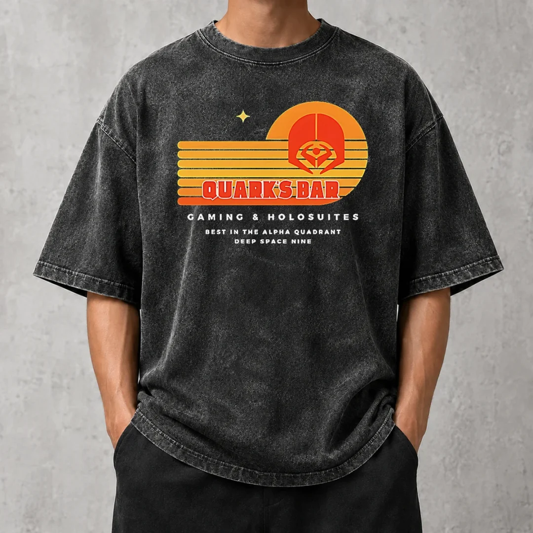 premium-quark-s-bar-gaming-holosuites-deep-space-nine-retro-washed-t-shirt Premium Quark'S Bar Gaming & Holosuites Deep Space Nine Retro Washed T-Shirt