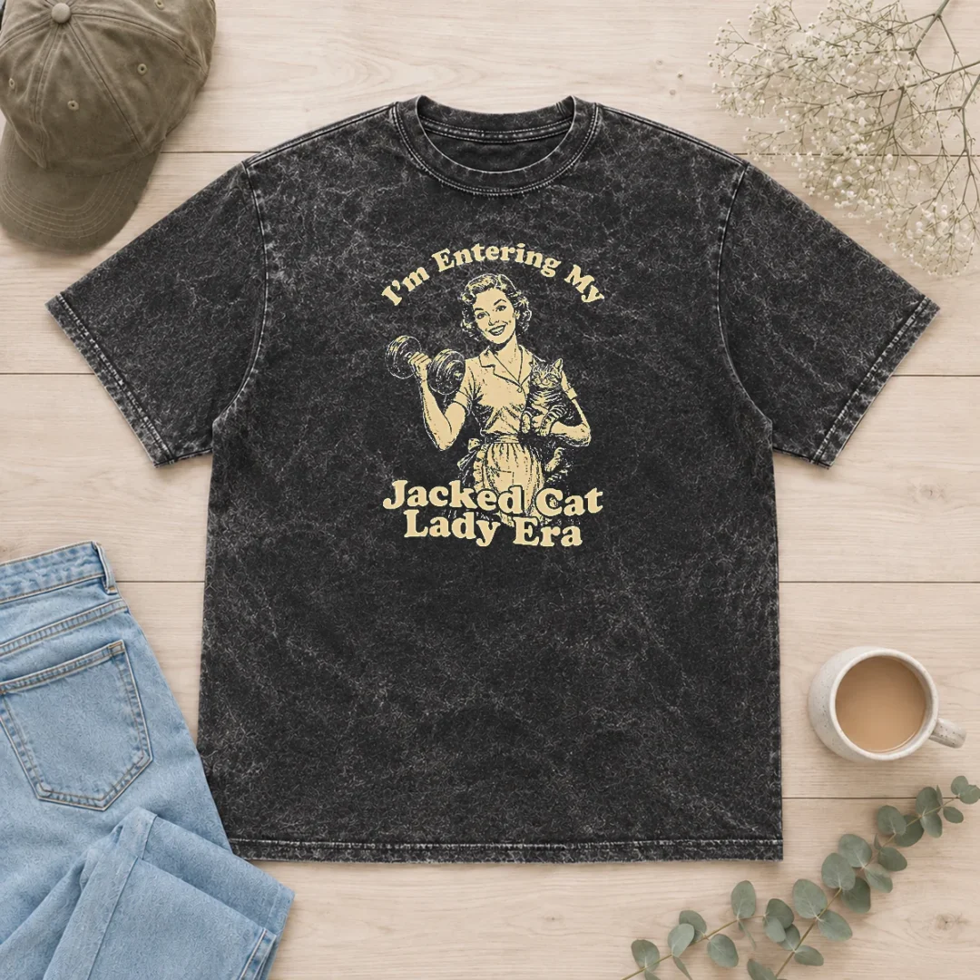 premium-retro-jacked-cat-lady-washed-t-shirt Premium Retro Jacked Cat Lady Washed T-Shirt