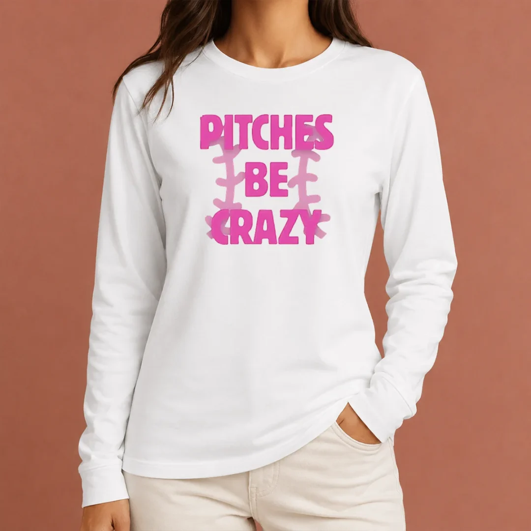 premium-softball-apparel-pitches-be-crazy-long-sleeve-shirt Premium Softball Apparel Pitches Be Crazy long sleeve shirt in soft fabric with bold softball-themed graphic