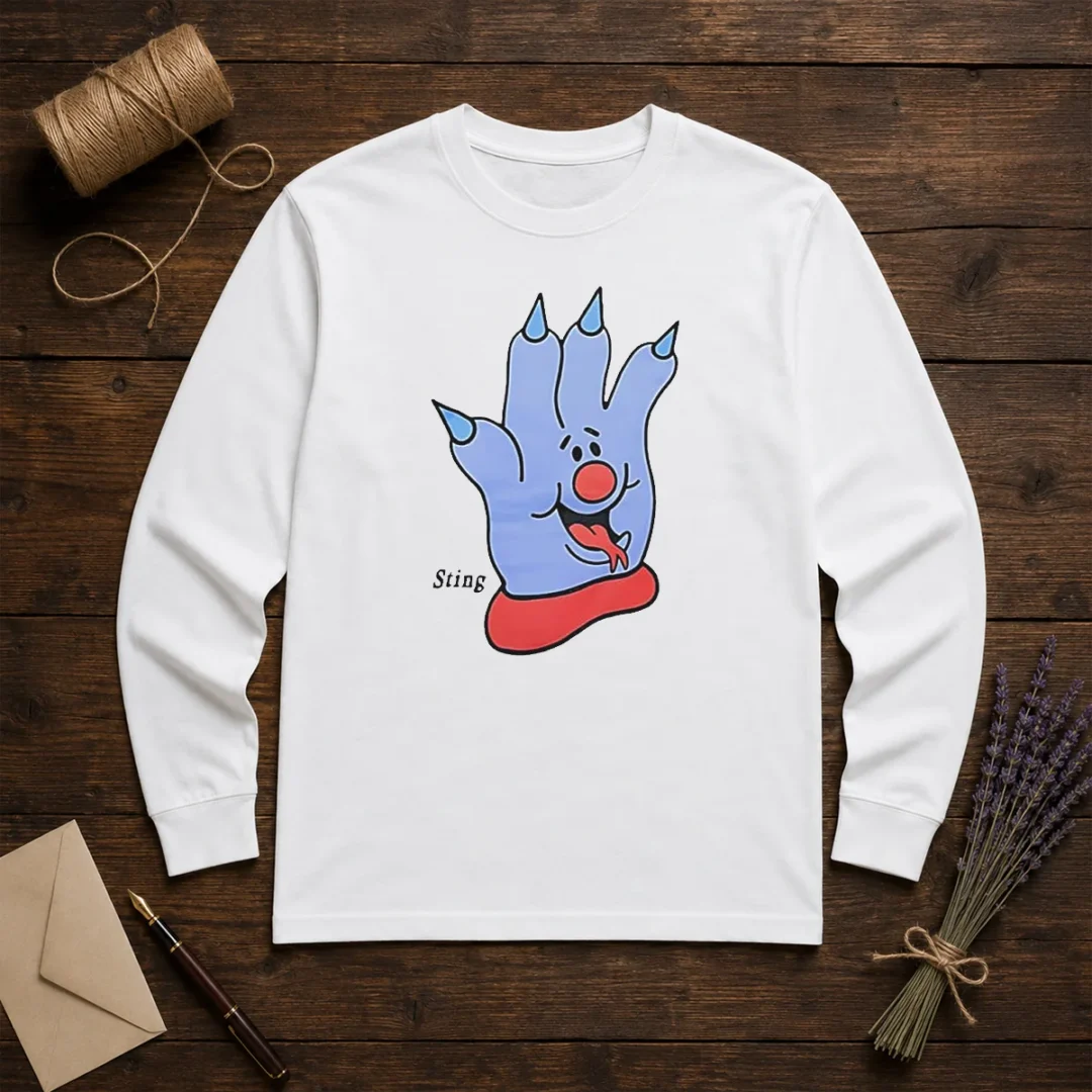 premium-sting-blue-cartoon-hand-character-mascot-long-sleeve-shirt Premium Sting Blue Cartoon Hand Character Mascot Long Sleeve Shirt