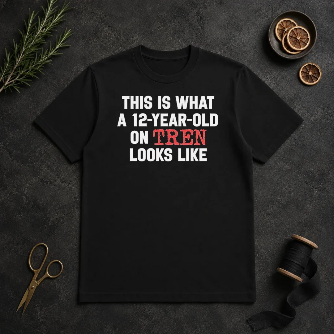 Premium This Is What A 12 Year Old On Tren Looks Like T Shirt Premium This Is What A 12 Year Old On Tren Looks Like t shirt in black, front view with bold white text design