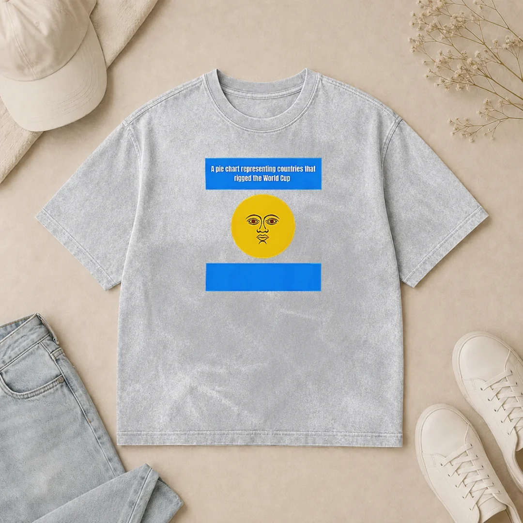Premium Top Argentina A Pie Chart Representing Countries That Rigged The World Cup Washed T Shirt Premium Top Argentina A Pie Chart Representing Countries That Rigged The World Cup washed t shirt in light blue with graphic print