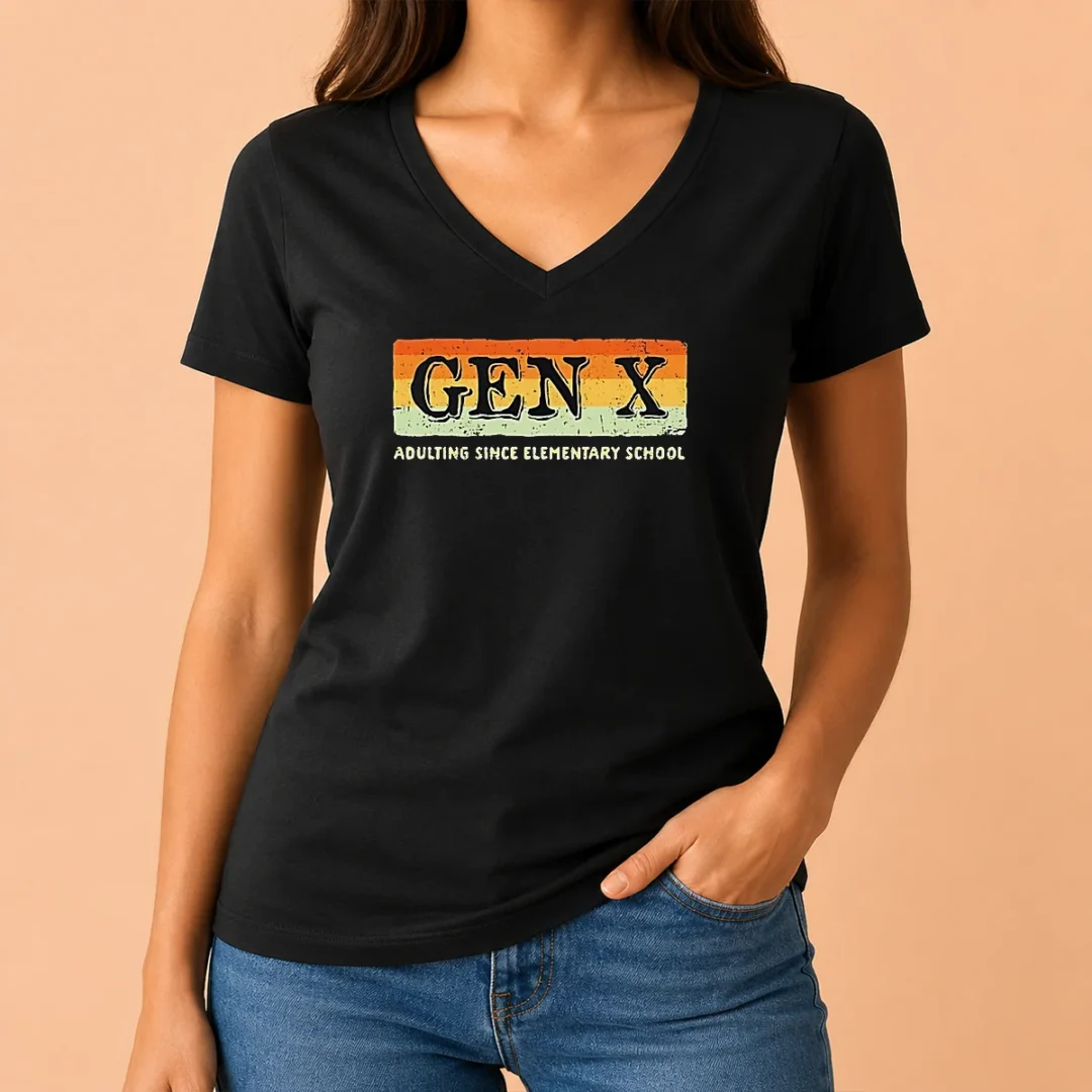 premium-top-gen-x-adulting-since-elementary-school-v-neck-shirt Premium Top Gen X Adulting Since Elementary School V-Neck Shirt