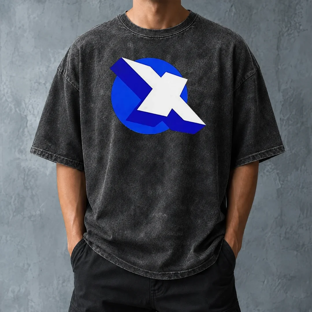 premium-top-x-logo-on-blue-circle-symbol-logo-washed-t-shirt-washed-tshirt Premium Top X Logo On Blue Circle Symbol Logo Washed T Shirt in soft cotton fabric with a faded blue circle symbol