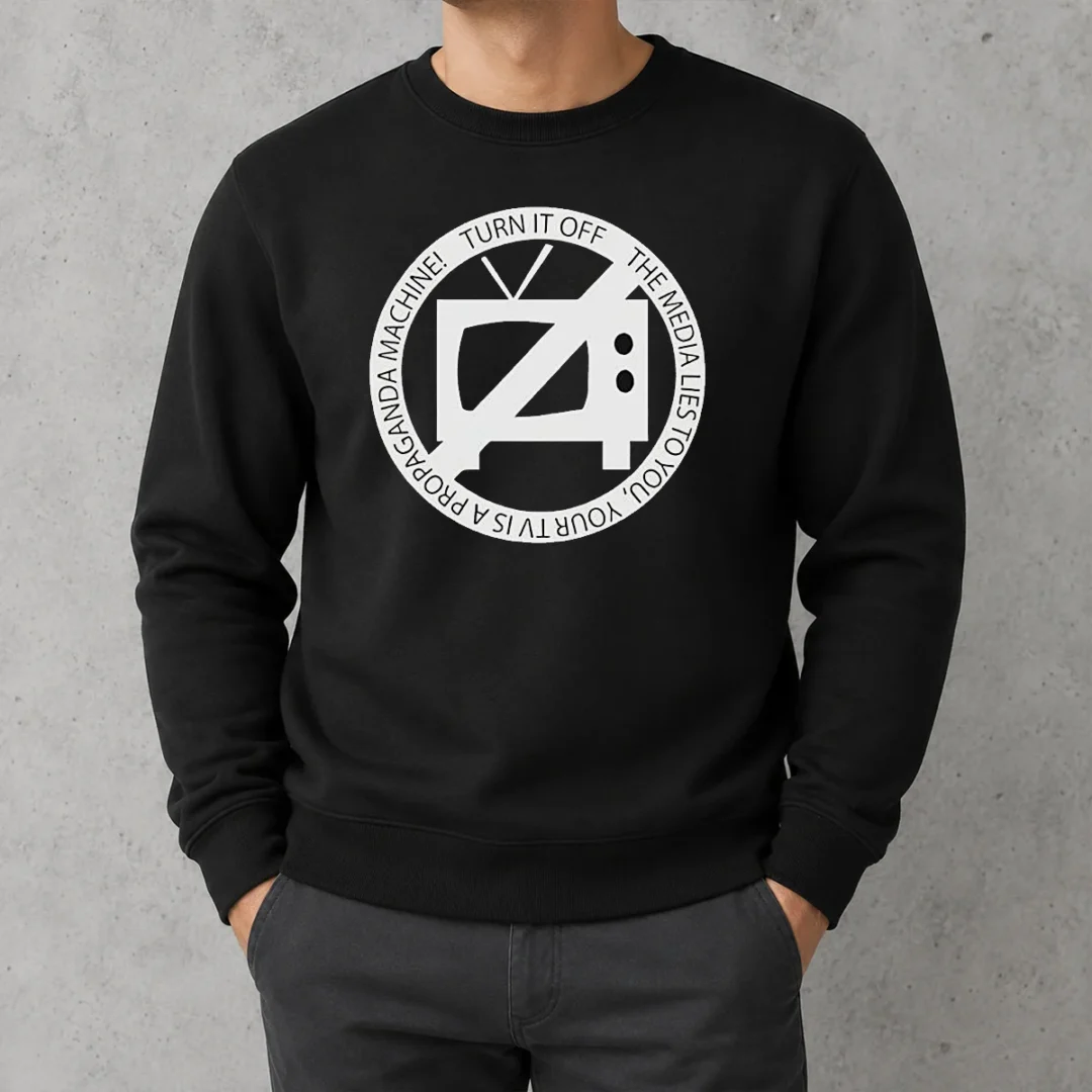 premium-turn-it-off-the-media-lies-to-you-your-tv-is-a-propaganda-machine-sweater Premium Turn It Off The Media Lies To You Your TV Is A Propaganda Machine sweater in black with bold white text graphic