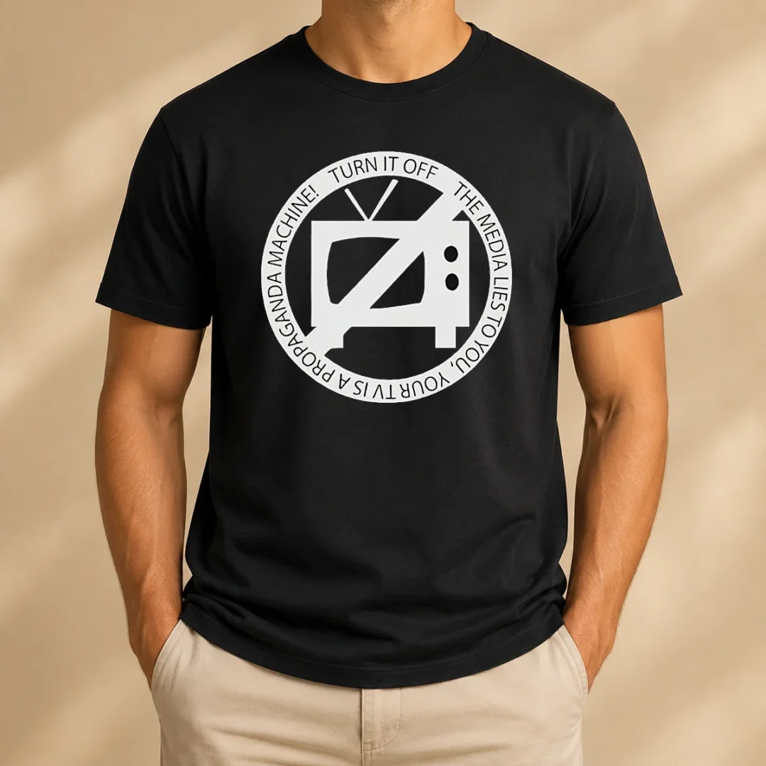 premium-turn-it-off-the-media-lies-to-you-your-tv-is-a-propaganda-machine-t-shirt-1 Premium Turn It Off The Media Lies To You Your TV Is A Propaganda Machine t shirt in black, classic fit, short sleeve cotton tee