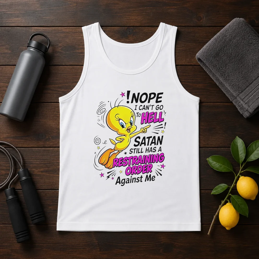 premium-tweety-nope-i-can-t-go-to-hell-satan-still-has-a-restraining-order-against-me-tank-top Premium Tweety Nope I Can'T Go To Hell Satan Still Has A Restraining Order Against Me Tank Top