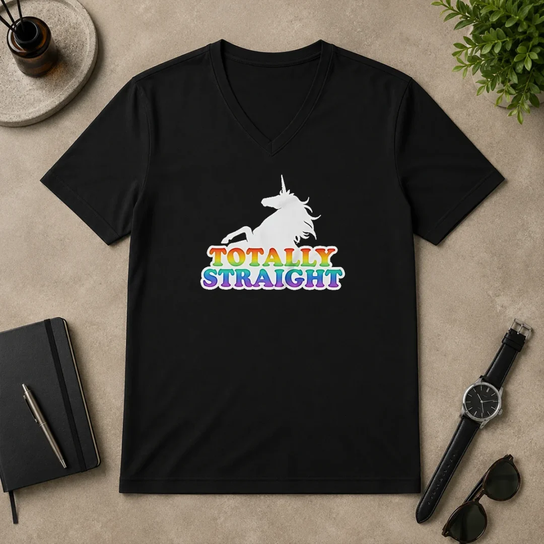 Premium Unicorn Totally Straight V Neck Shirt Premium Unicorn Totally Straight V Neck Shirt showing a comfortable fitted v neck style in soft fabric