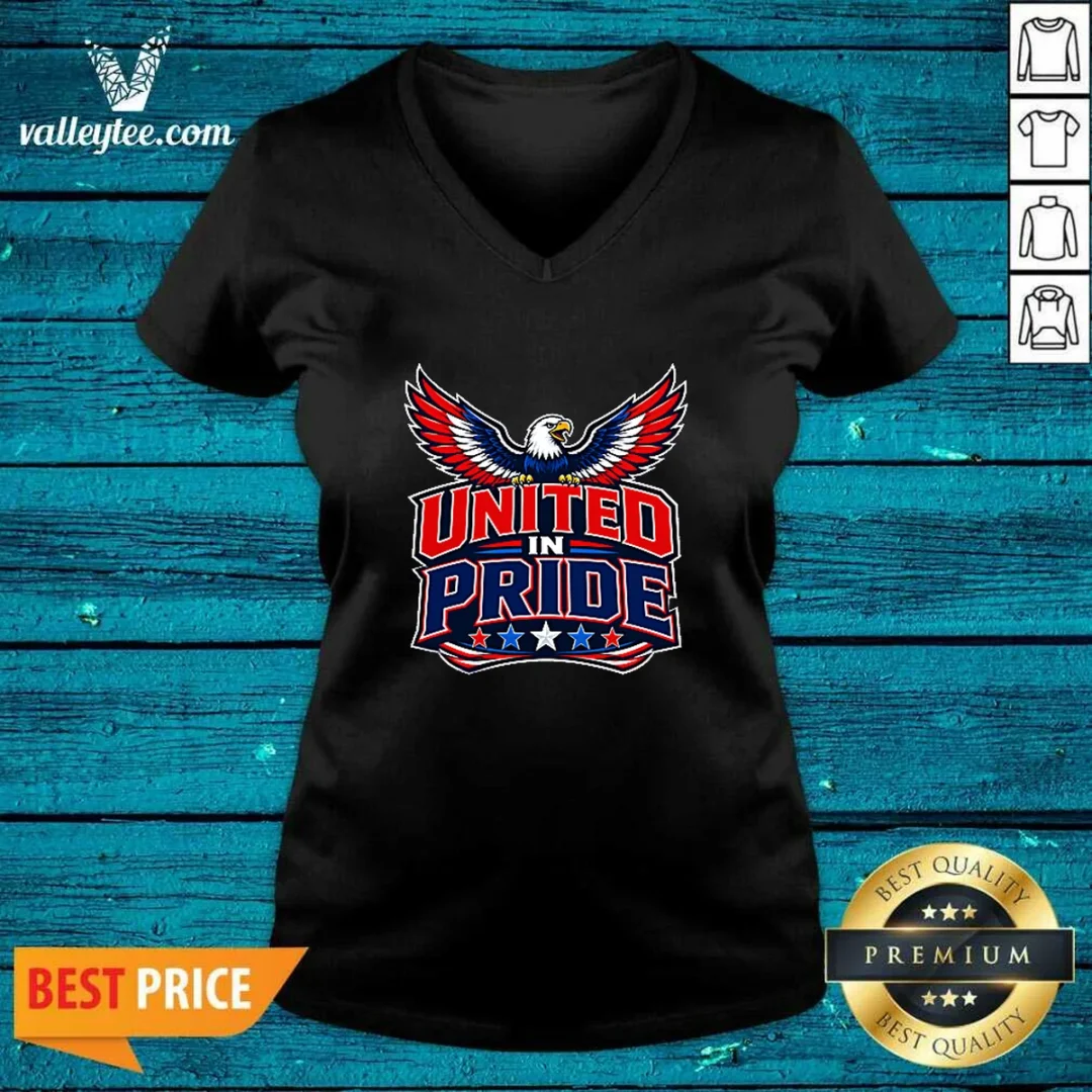 premium-united-in-pride-eagle-typography-v-neck Premium United In Pride Eagle Typography V Neck Shirt in charcoal gray, featuring bold eagle and typography design on front