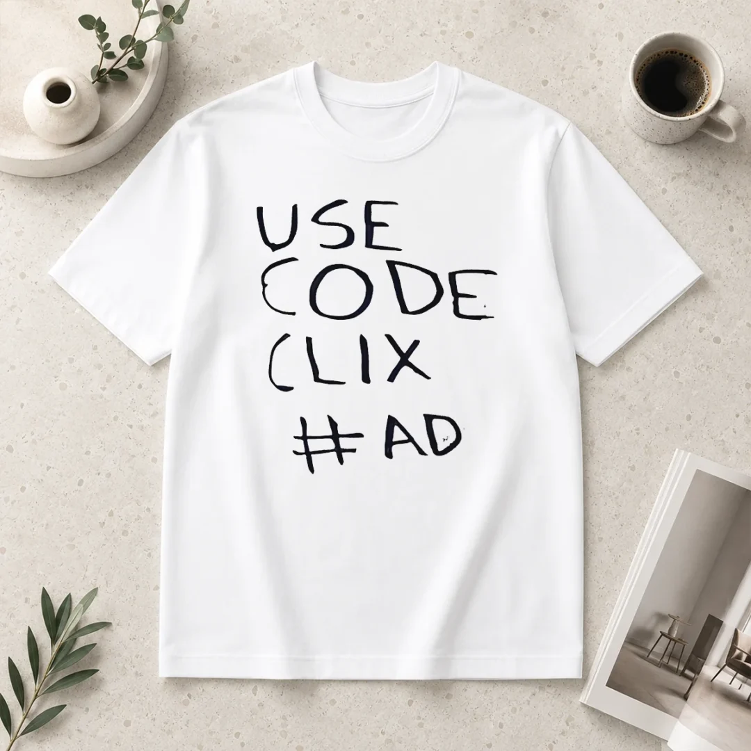 premium-use-code-clix-t-shirt-1 Premium Use Code Clix t shirt in classic crew neck style with short sleeves, displayed on a white background