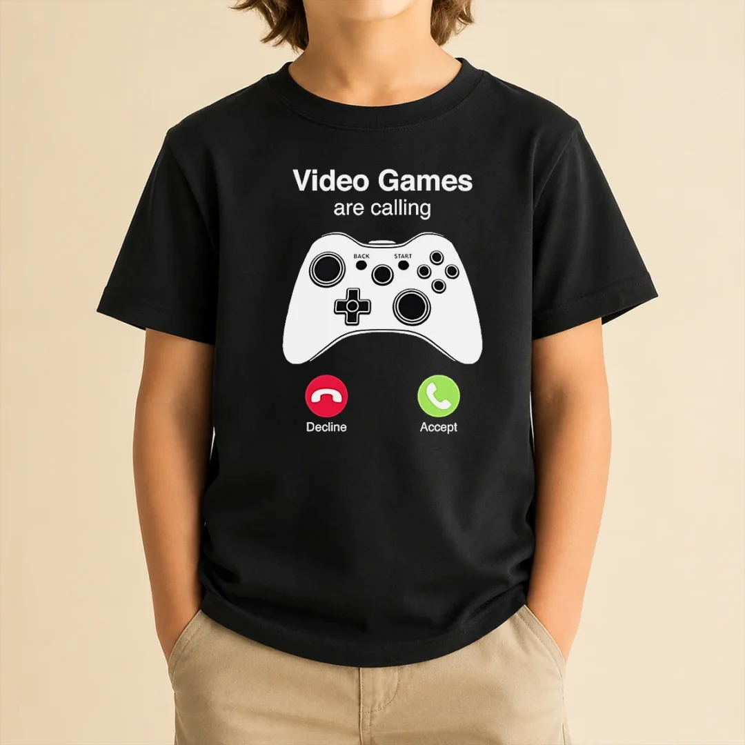 premium-video-games-are-calling-gaming-controller-phone-screen-kids-t-shirt Premium Video Games Are Calling Gaming Controller Phone Screen Kids T Shirt in vibrant colors on a comfortable cotton fabric