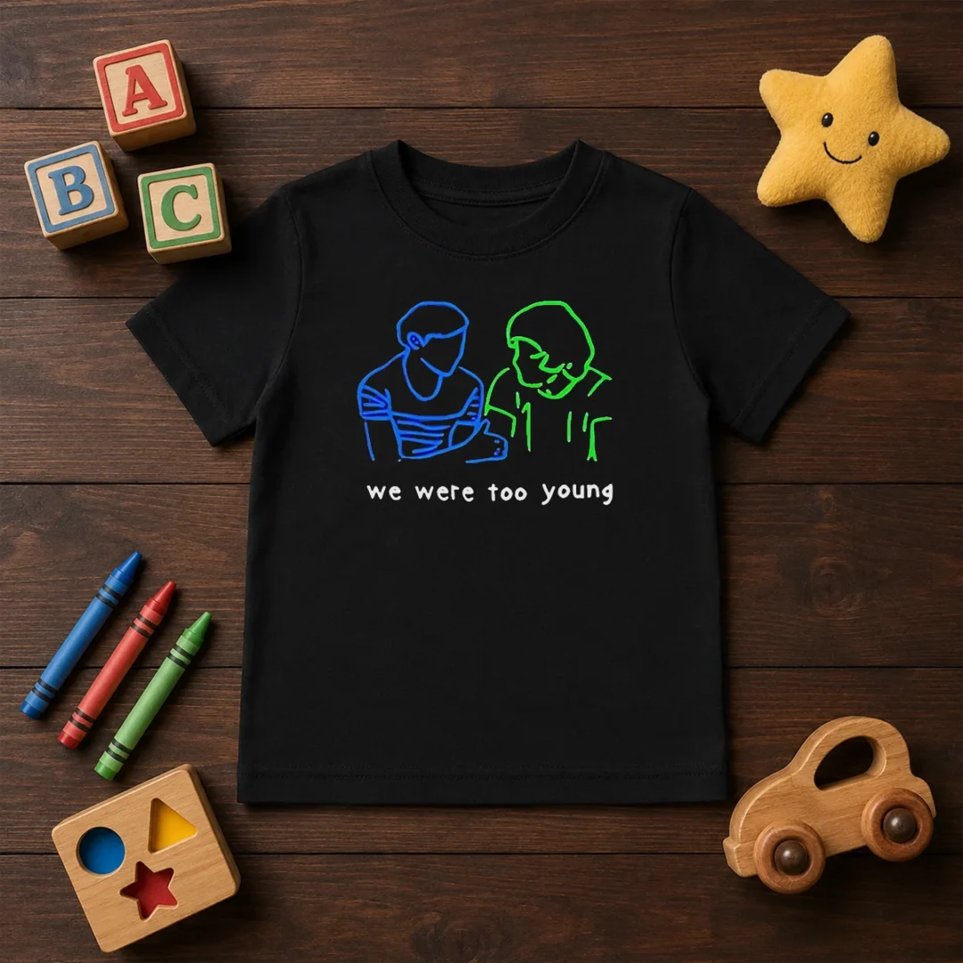 premium-we-were-too-young-line-art-couple-kids-t-shirt Premium We Were Too Young Line Art Couple Kids T-Shirt