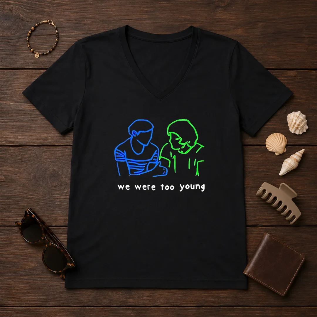 premium-we-were-too-young-line-art-couple-v-neck-shirt Premium We Were Too Young Line Art Couple V-Neck Shirt