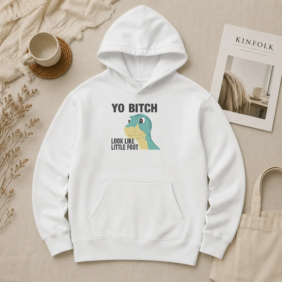 Premium Yo Bitch Look Like Little Foot The Land Before Time Movie Hoodie Premium Yo Bitch Look Like Little Foot The Land Before Time Movie Hoodie in black, front view with drawstring hood and kangaroo pocket