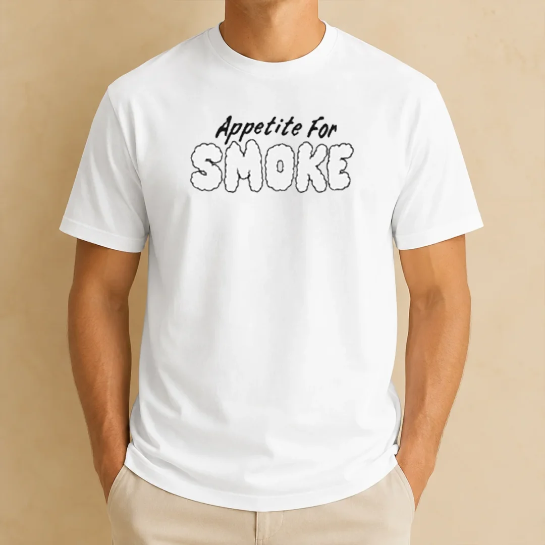 pretty-appetite-for-smoke-t-shirt Pretty Appetite For Smoke t shirt featuring bold graphic print on a classic crew neck, short sleeve cotton tee