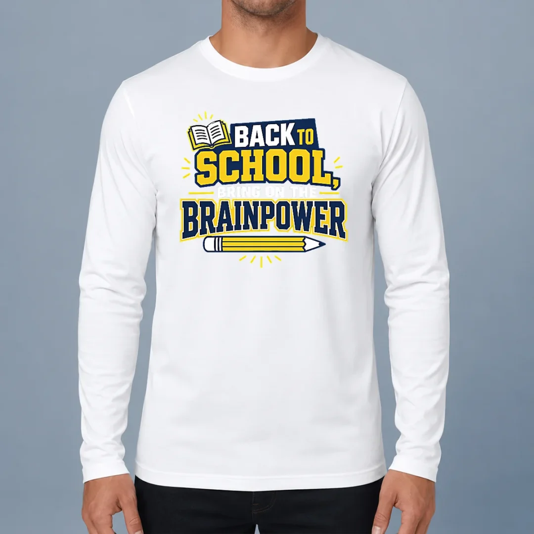 pretty-back-to-school-brainpower-typography-long-sleeve-shirt Pretty Back To School Brainpower Typography Long Sleeve Shirt