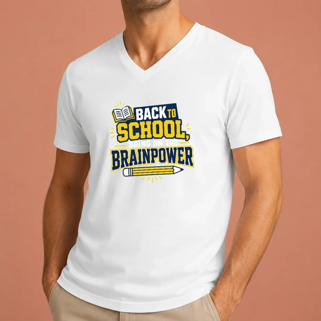 pretty-back-to-school-brainpower-typography-v-neck-shirt Pretty Back To School Brainpower Typography V-Neck Shirt