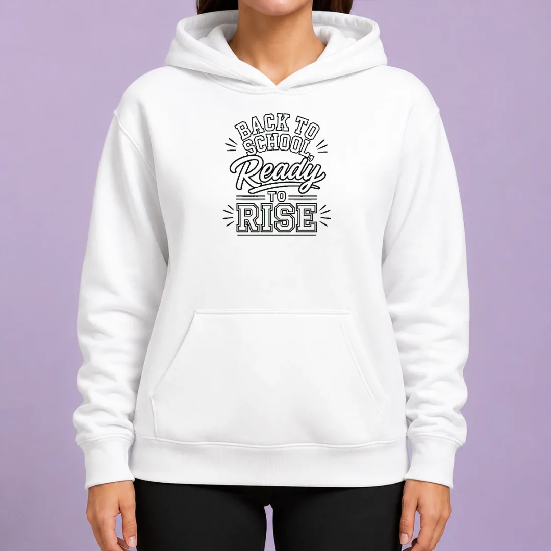 pretty-back-to-school-ready-to-rise-line-art-hoodie Pretty Back To School Ready To Rise Line Art Hoodie in soft fabric with front kangaroo pocket and adjustable drawstring hood
