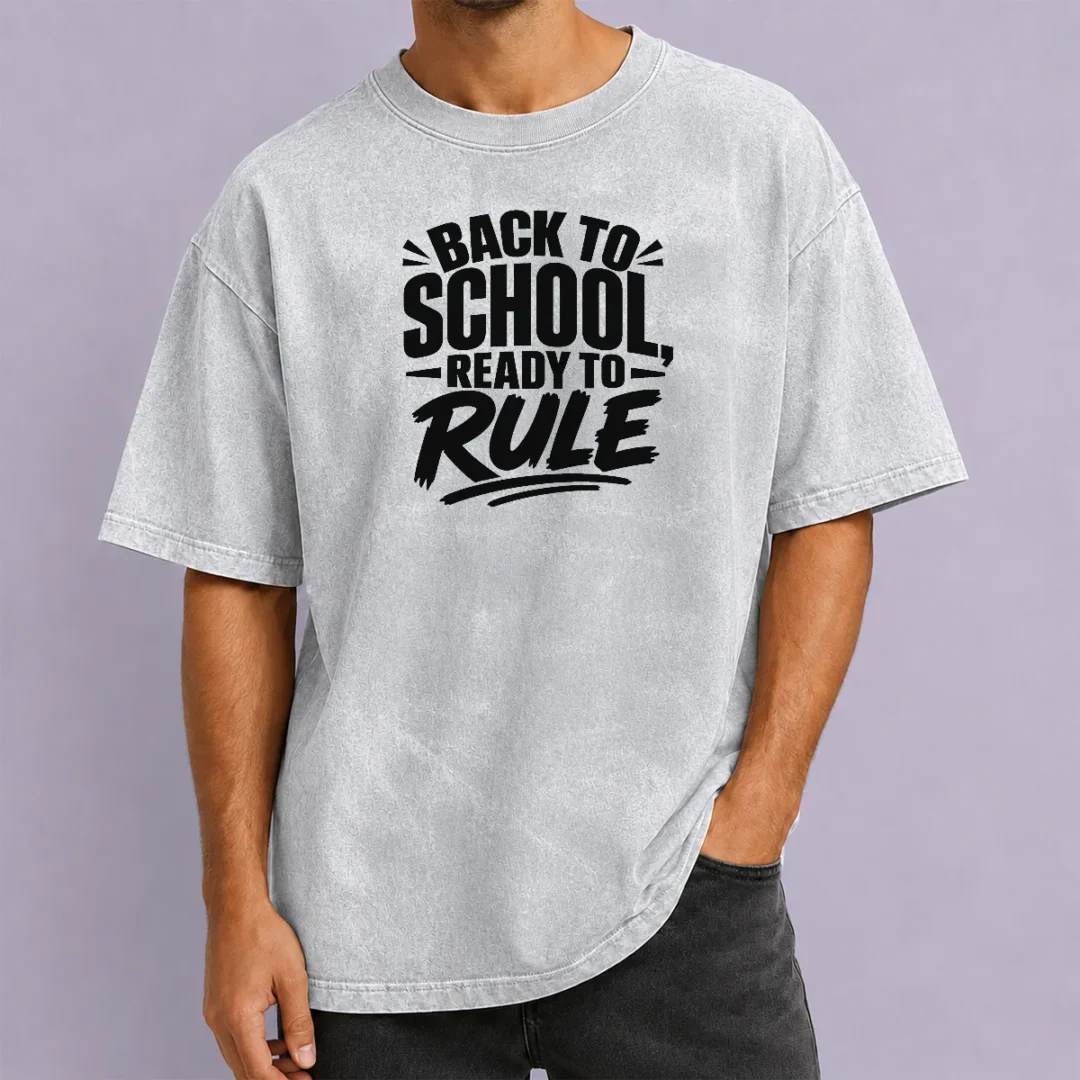 pretty-back-to-school-ready-to-rule-silhouette-washed-t-shirt Pretty Back To School Ready To Rule Silhouette printed on a soft washed t shirt in light gray