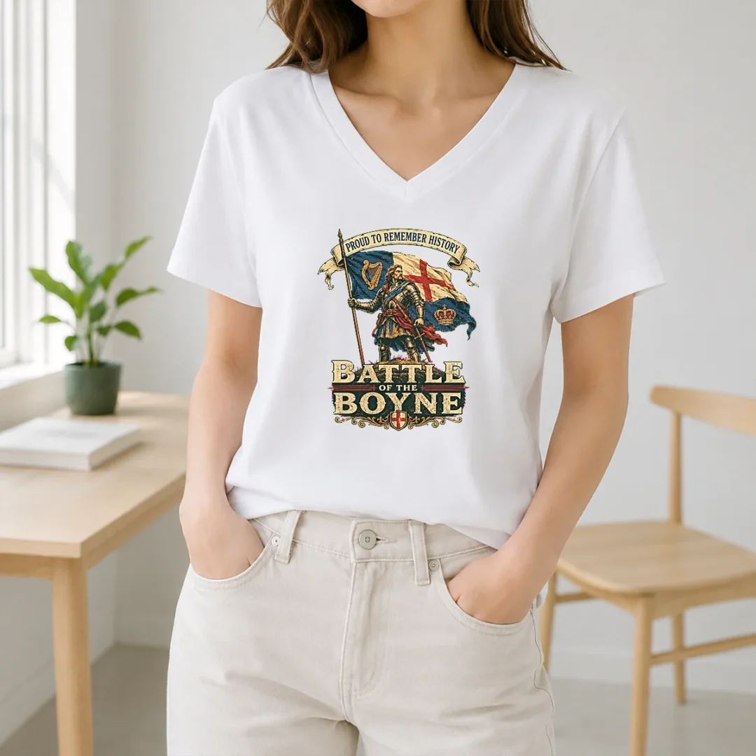 Pretty Battle Of The Boyne Pride Vintage V Neck Shirt Pretty Battle Of The Boyne Pride Vintage V Neck Shirt showing classic v neck style with vintage pride design