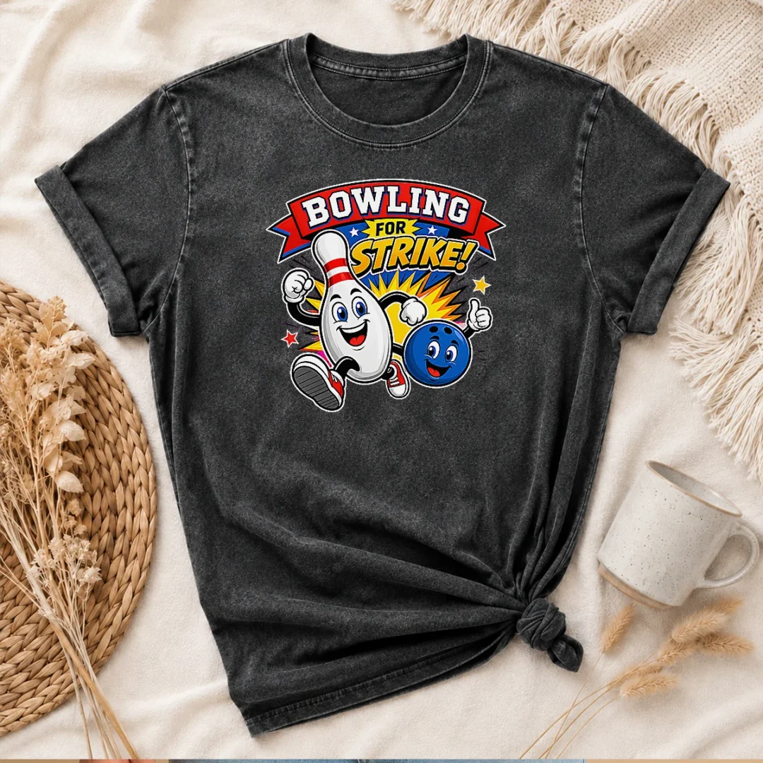 pretty-bowling-for-strike-cheerful-mascot-washed-t-shirt Pretty Bowling For Strike Cheerful Mascot Washed T-Shirt