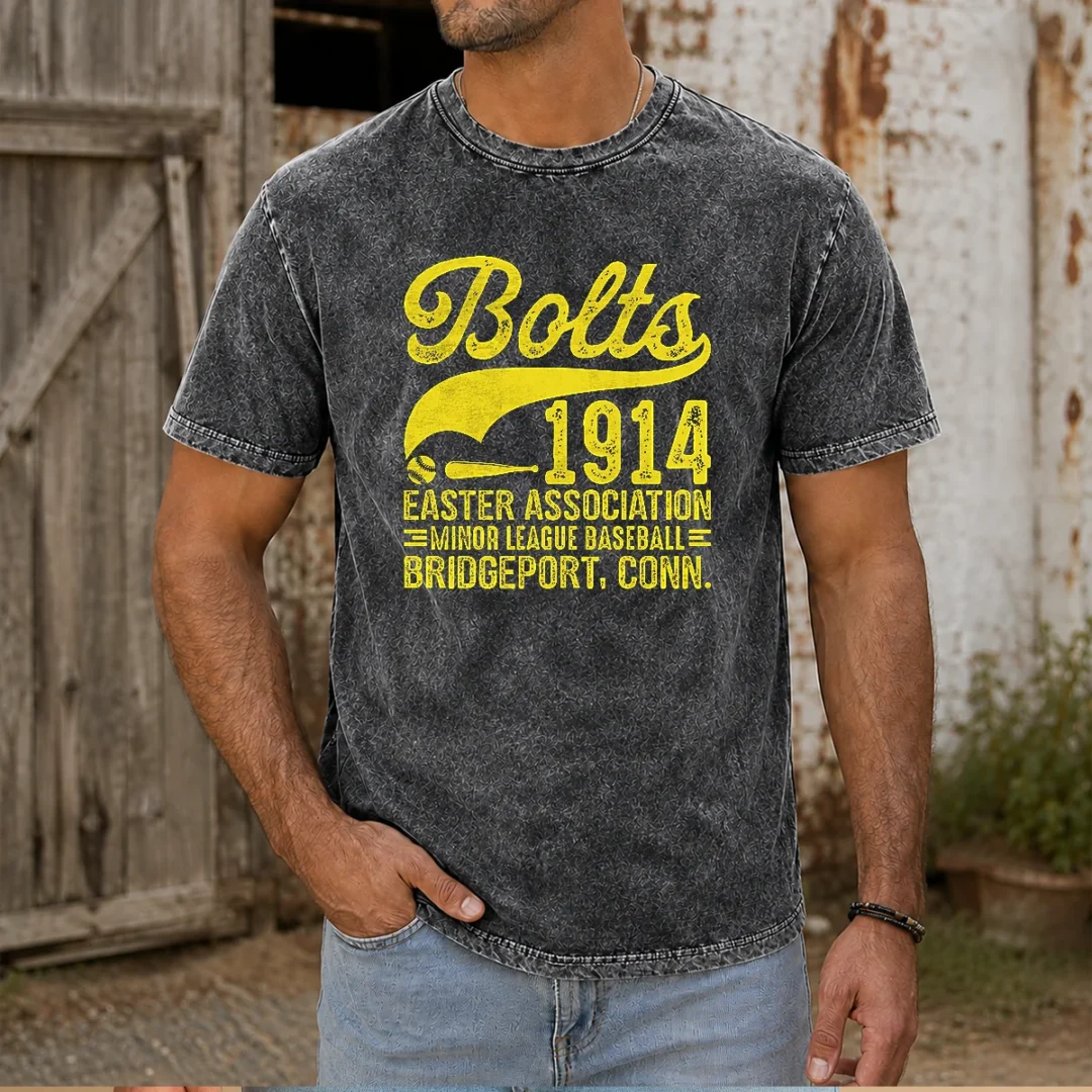 pretty-bridgeport-bolts-connecticut-vintage-baseball-team-washed-t-shirt Pretty Bridgeport Bolts Connecticut Vintage Baseball Team Washed T Shirt in faded blue with classic baseball logo