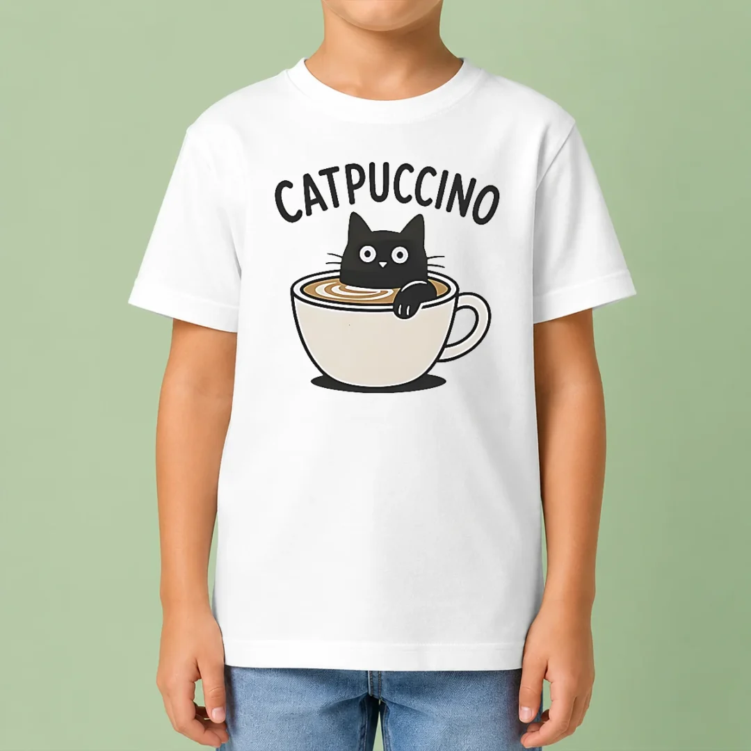 pretty-catpuccino-black-cat-in-a-coffee-cup-cappuccino-kids-t-shirt Pretty Catpuccino Black Cat In A Coffee Cup Cappuccino Kids T-Shirt