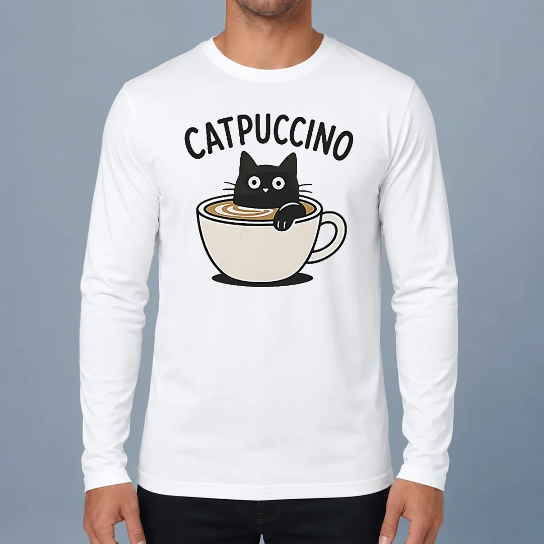 pretty-catpuccino-black-cat-in-a-coffee-cup-cappuccino-long-sleeve-shirt Pretty Catpuccino Black Cat In A Coffee Cup Cappuccino Long Sleeve Shirt