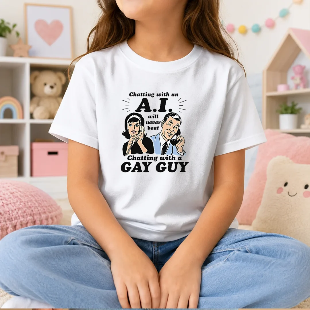 pretty-chatting-with-an-a-i-will-never-beat-chatting-with-a-gay-guy-kids-t-shirt Pretty Chatting With An A.I. Will Never Beat Chatting With A Gay Guy Kids T-Shirt
