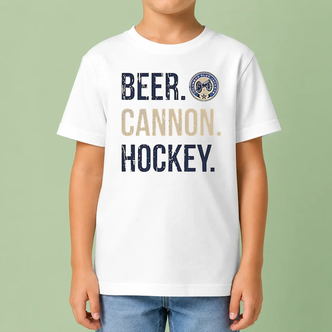 pretty-columbus-blue-jackets-beer-cannon-hockey-kids-t-shirt Pretty Columbus Blue Jackets Beer Cannon Hockey Kids T Shirt featuring a fun hockey graphic on a comfortable kids short sleeve tee