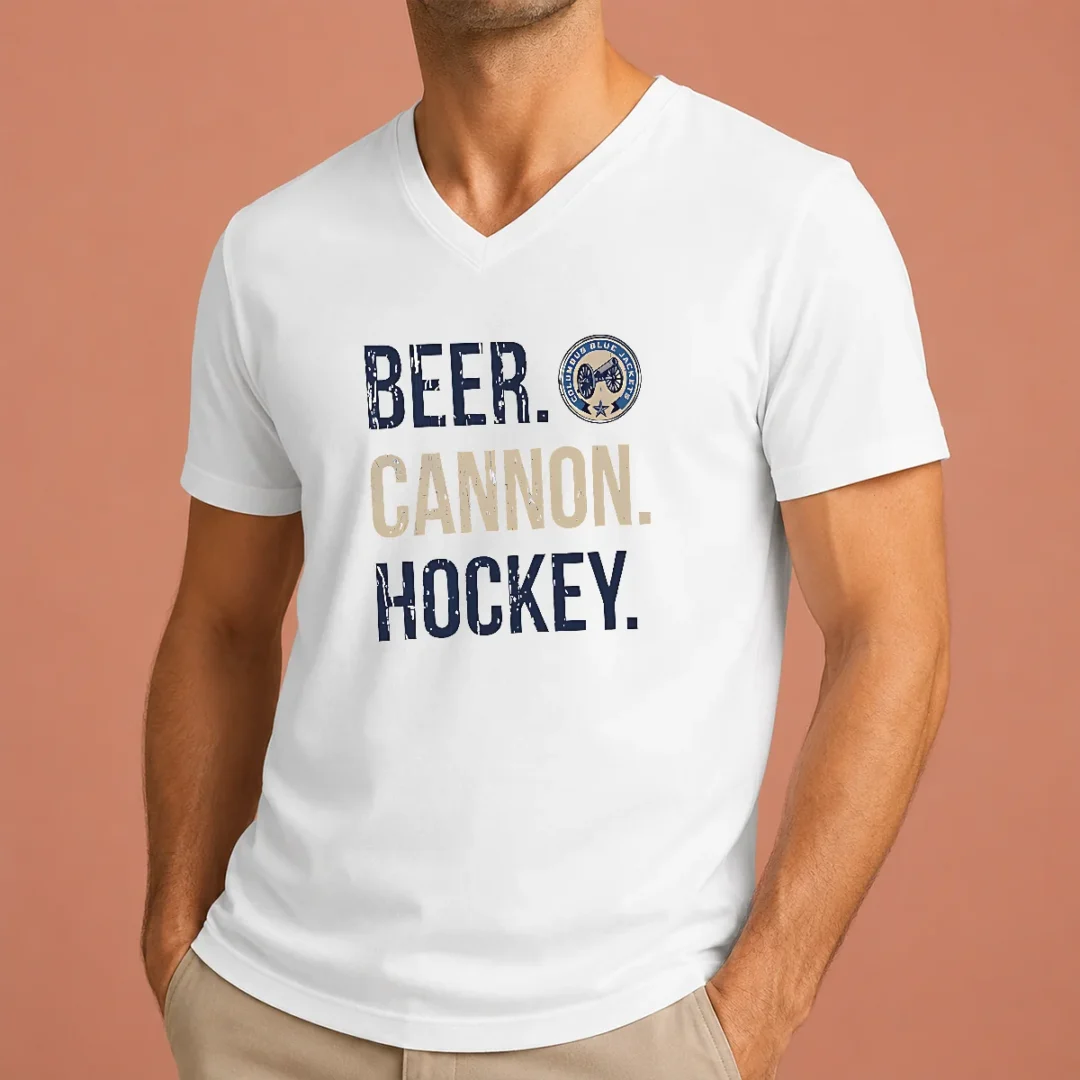 pretty-columbus-blue-jackets-beer-cannon-hockey-v-neck-shirt Pretty Columbus Blue Jackets Beer Cannon Hockey V-Neck Shirt
