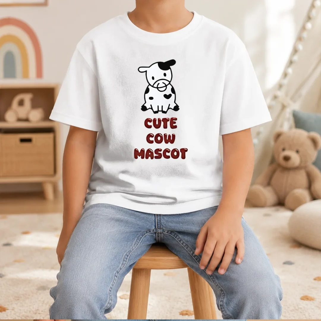 pretty-cute-cow-mascot-kids-t-shirt Pretty Cute Cow Mascot Kids T-Shirt
